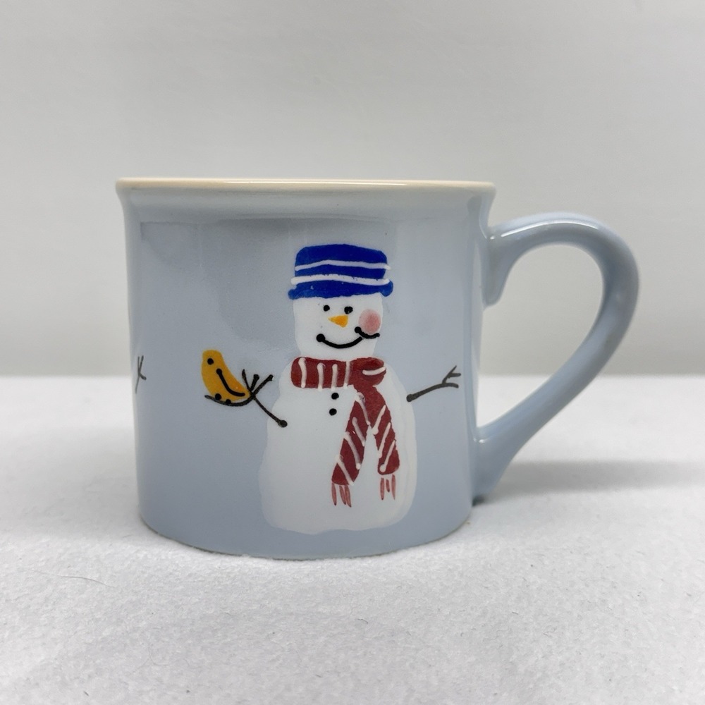 Hartstone Snowman Mug Unisex OS Blue Hand Painted Winter Pottery Folk Art VTG